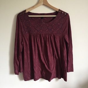 LUCKY BRAND Wine Red Pattern Button Top NWT